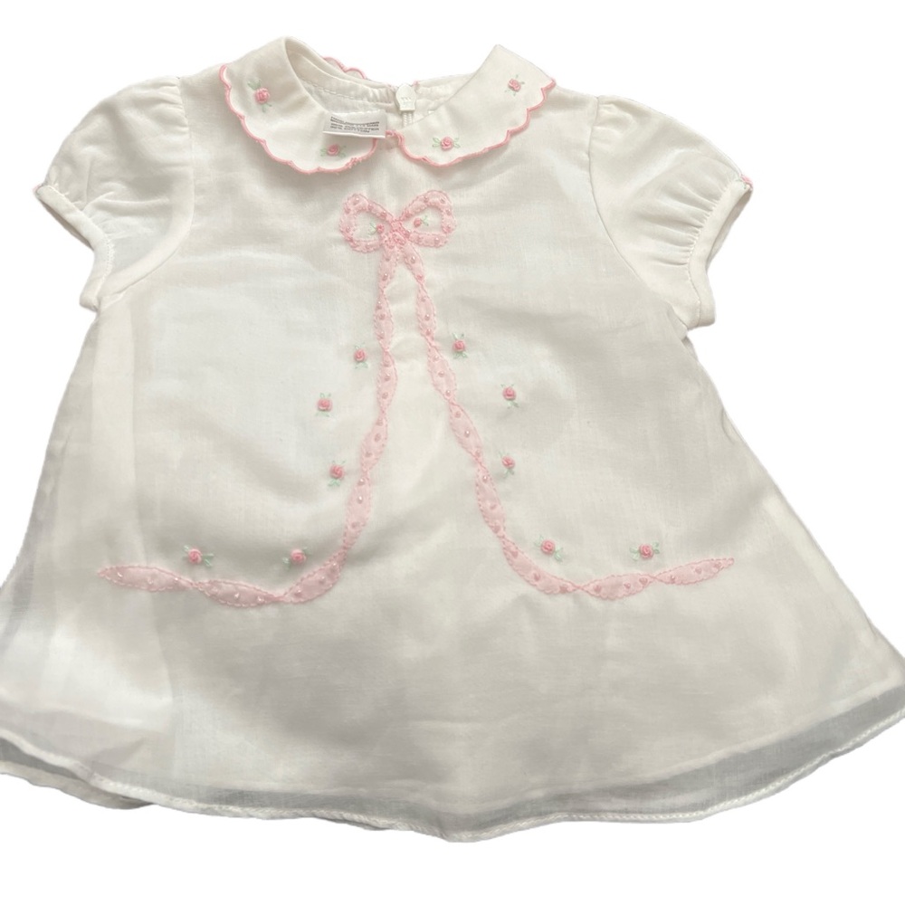 Sarah Louise White Baby Dress with Pink Floral Details